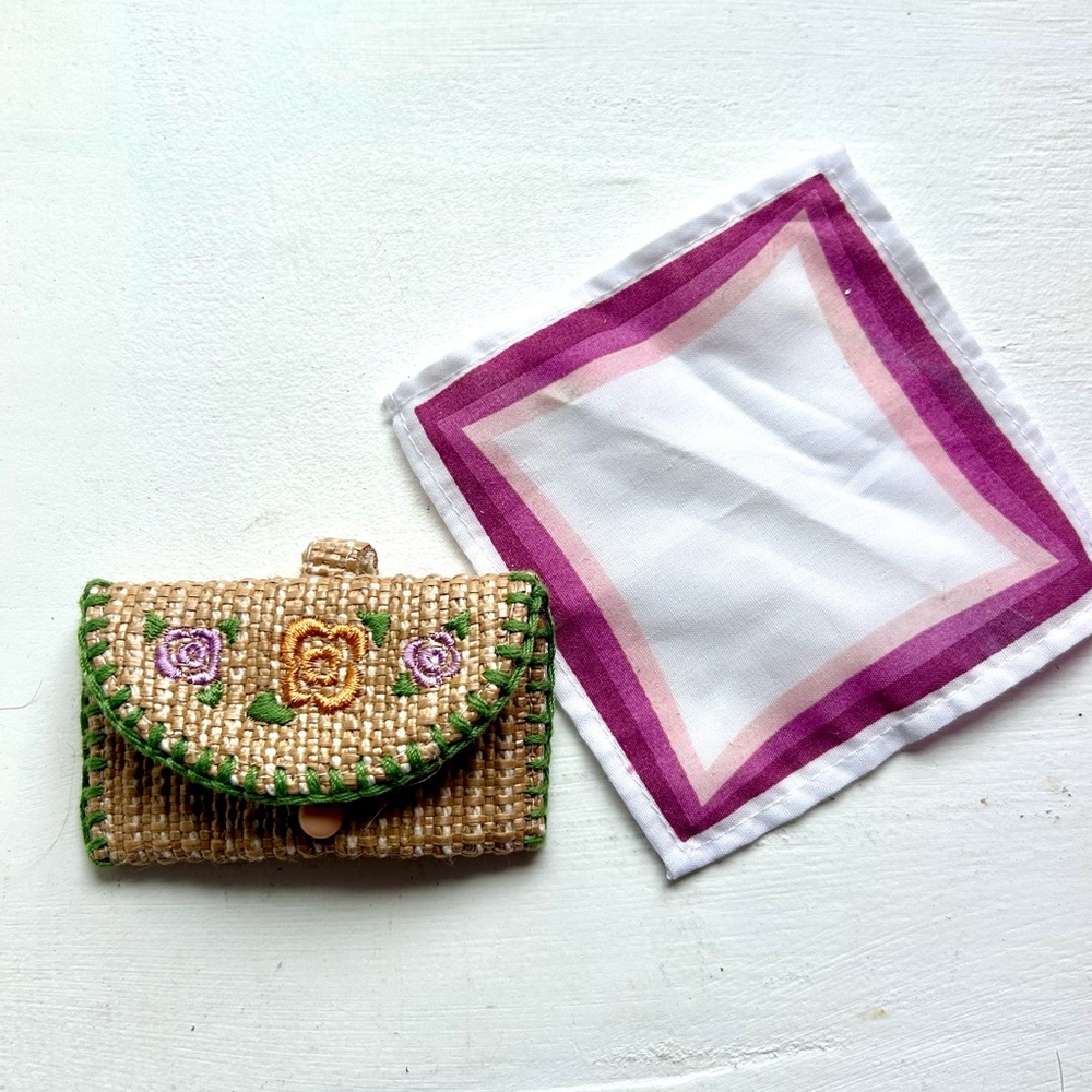 American Girl Straw Floral Doll Clutch with Purple White Bandana